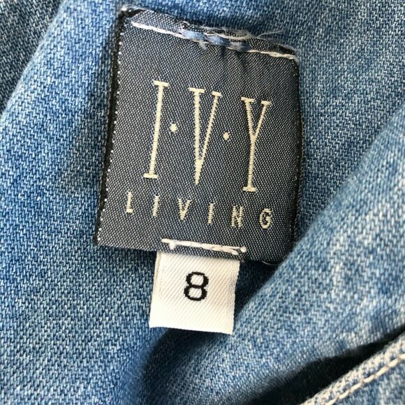 Ivey Jean Dress Blue Denim Women 8 Keyhole Back Slimming Sleeveless Straight - Picture 9 of 11